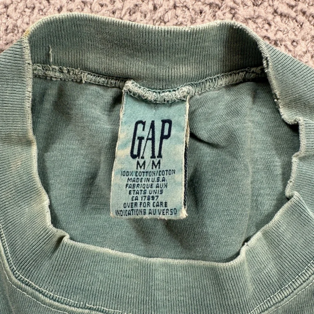 90s Vintage GAP T Shirt Made in USA Mens M Blue Teal Washed Casual Basic Tee